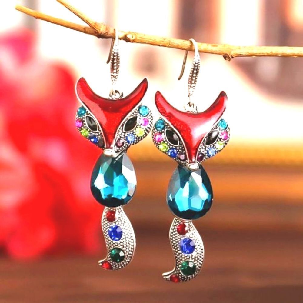 New FOX EARRINGS AUTUMN FALL RHINESTONES